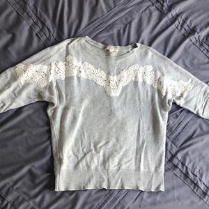LOFT light grey sweater with white lace detail